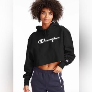 Champion Reverse Weave Black Cropped Hoodie M Medium